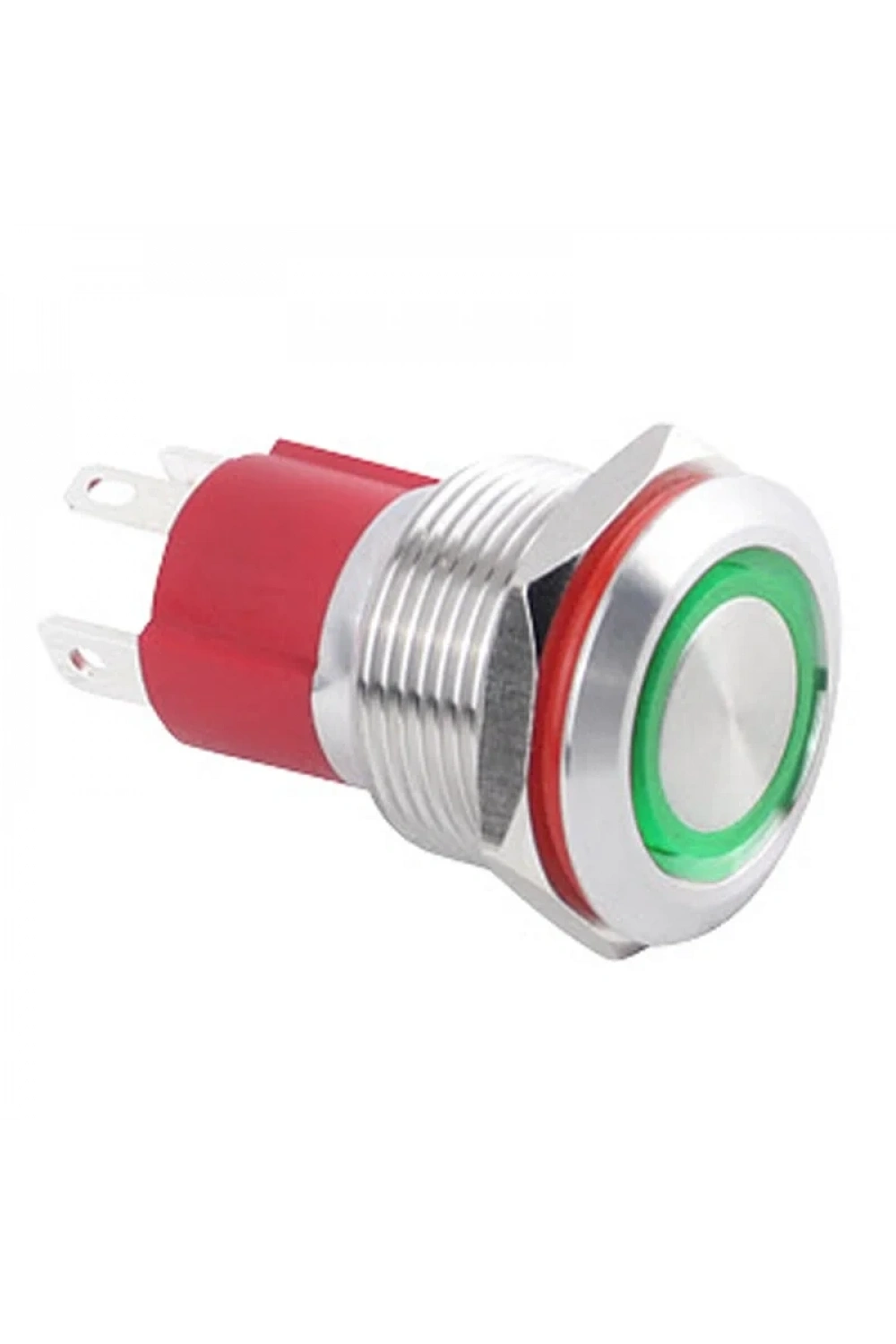 WD19D-P1-E 19mm Düz Yaylı Işıklı Metal Buton - Yeşil