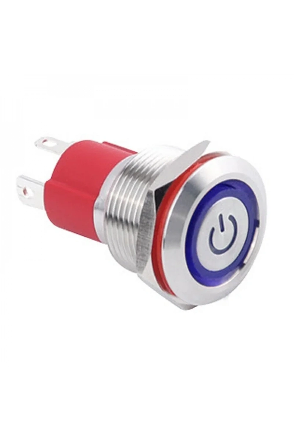 WD19D-P1-EC 19mm Düz Yaylı Işıklı Power Metal Buton - Mavi