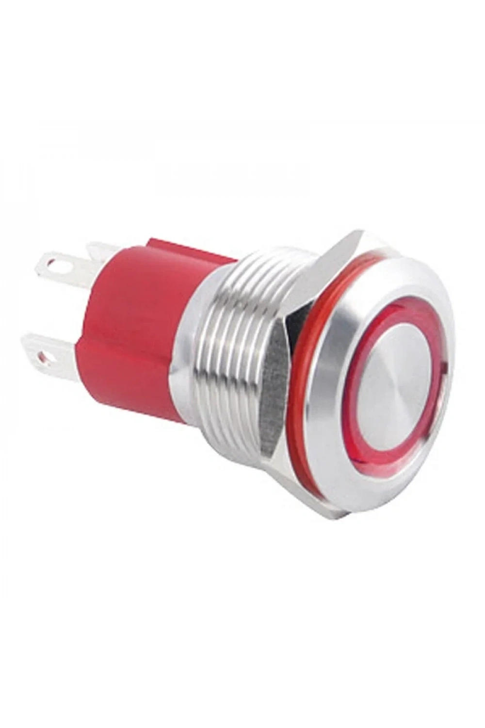 WD19D-P1Z-E 19mm Düz Anahtarlı Işıklı Metal Buton - Kırmızı