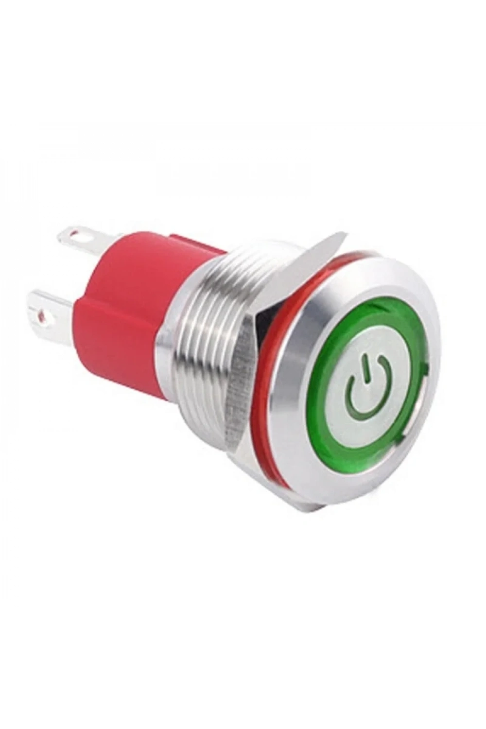 WD19D-P1Z-EC 19mm Düz Anahtarlı Işıklı Power Metal Buton - Yeşil