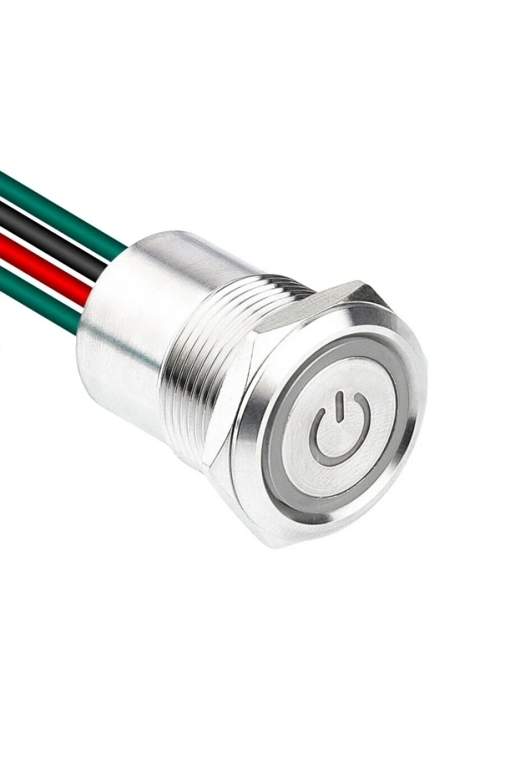 WD19D1-P2-EC 19mm Düz Yaylı Işıklı Power Kablolu Metal Buton - Beyaz