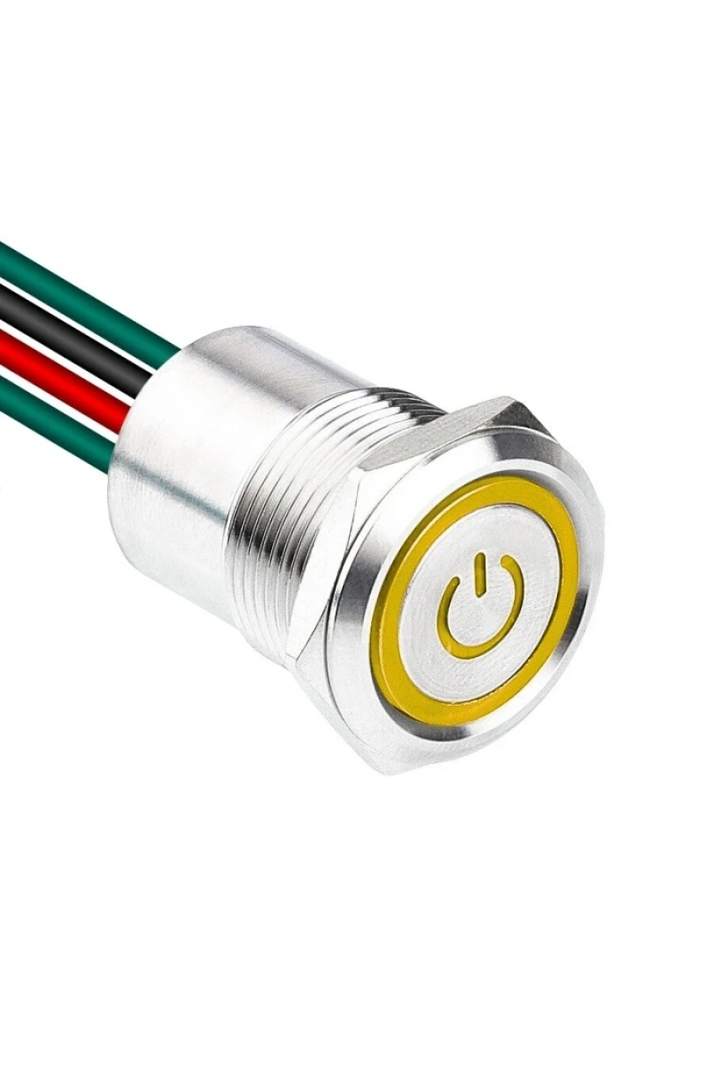 WD19D1-P2-EC 19mm Düz Yaylı Işıklı Power Kablolu Metal Buton - Sarı
