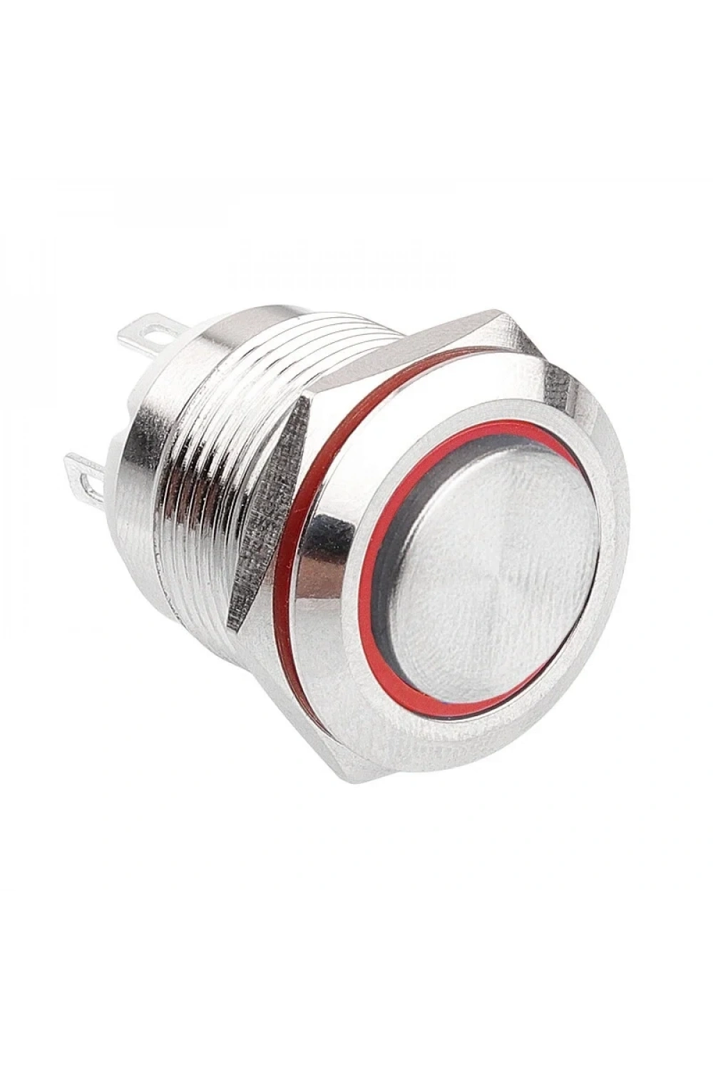 WD19H-G1-E 19mm Çıkık Yaylı Işıklı Metal Buton - Kırmızı