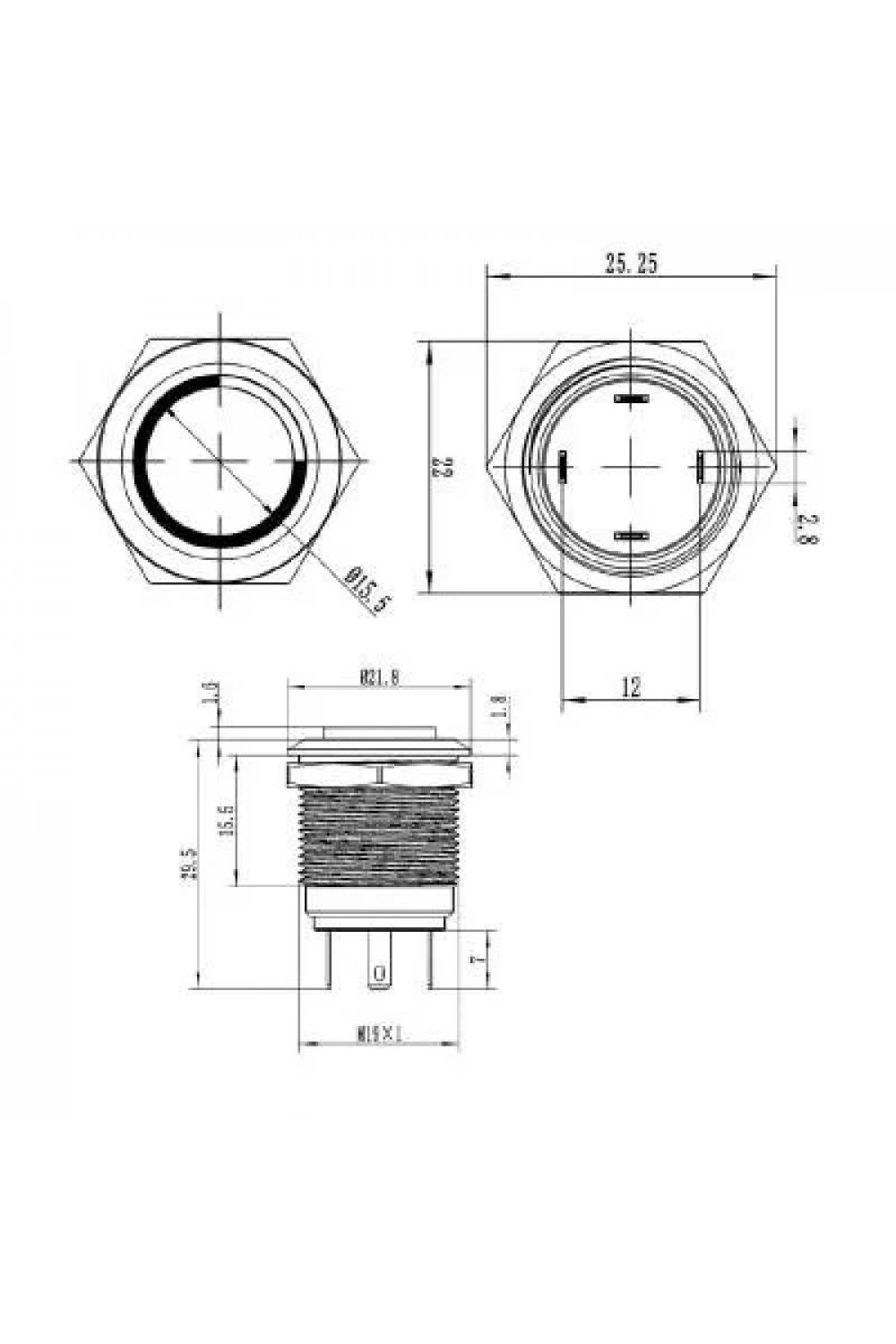 WD19H-G1-E 19mm Çıkık Yaylı Işıklı Metal Buton - Mavi