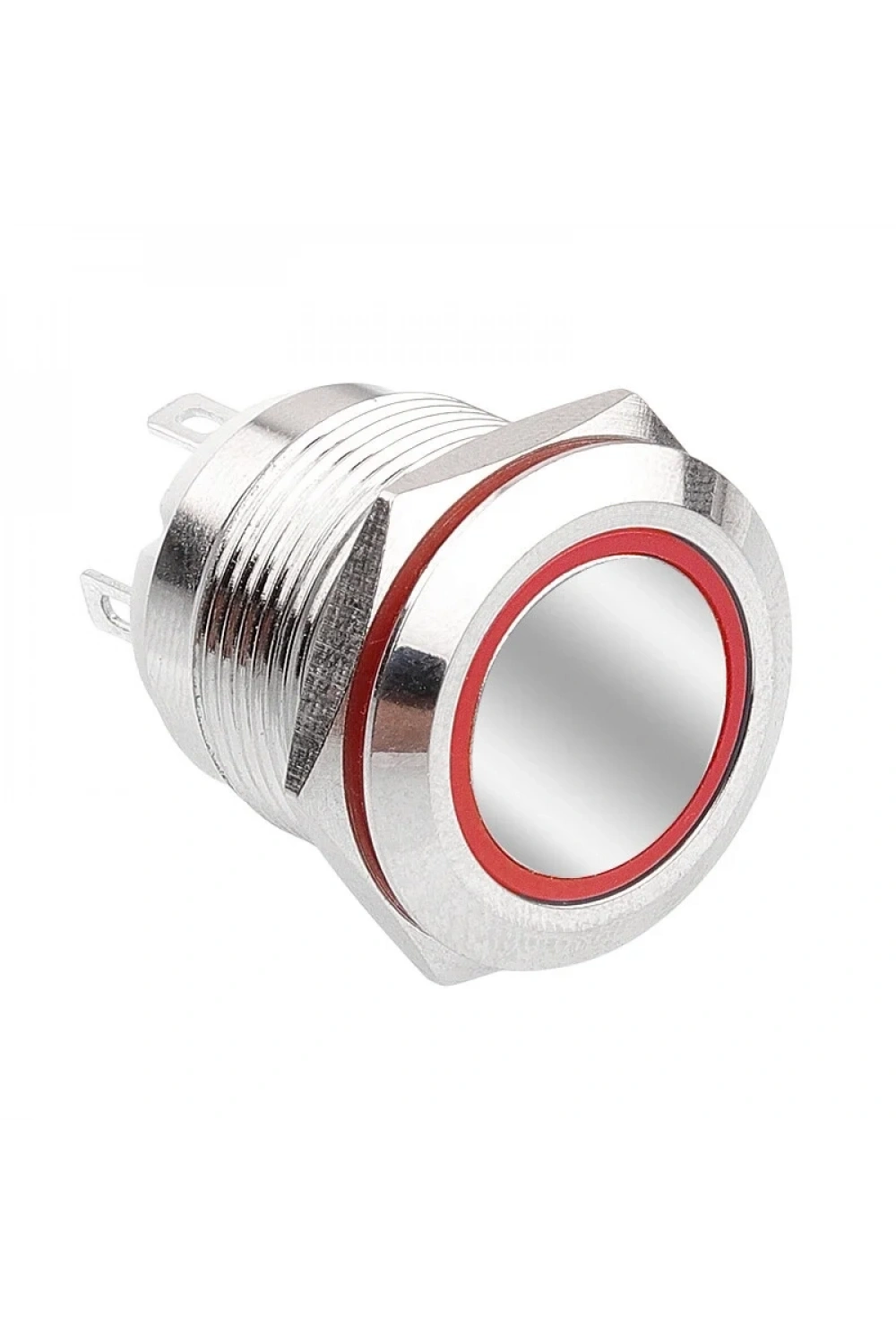WD19H-P1-E 19mm Düz Yaylı Işıklı Metal Buton - Kırmızı