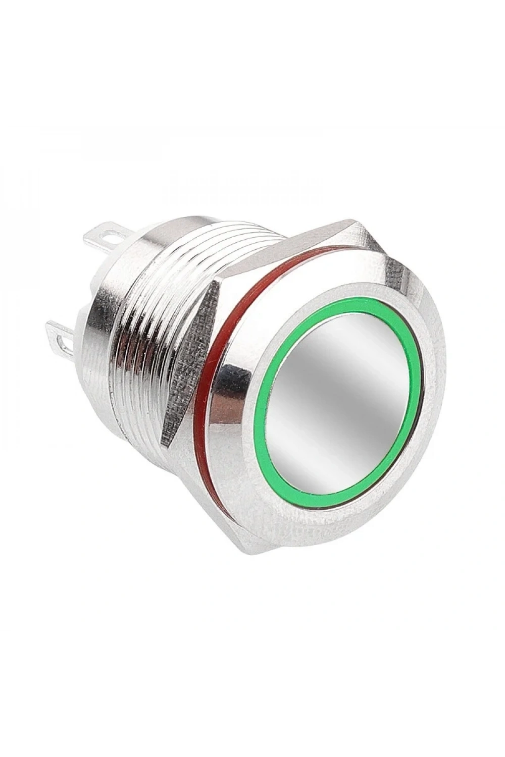 WD19H-P1-E 19mm Düz Yaylı Işıklı Metal Buton - Yeşil