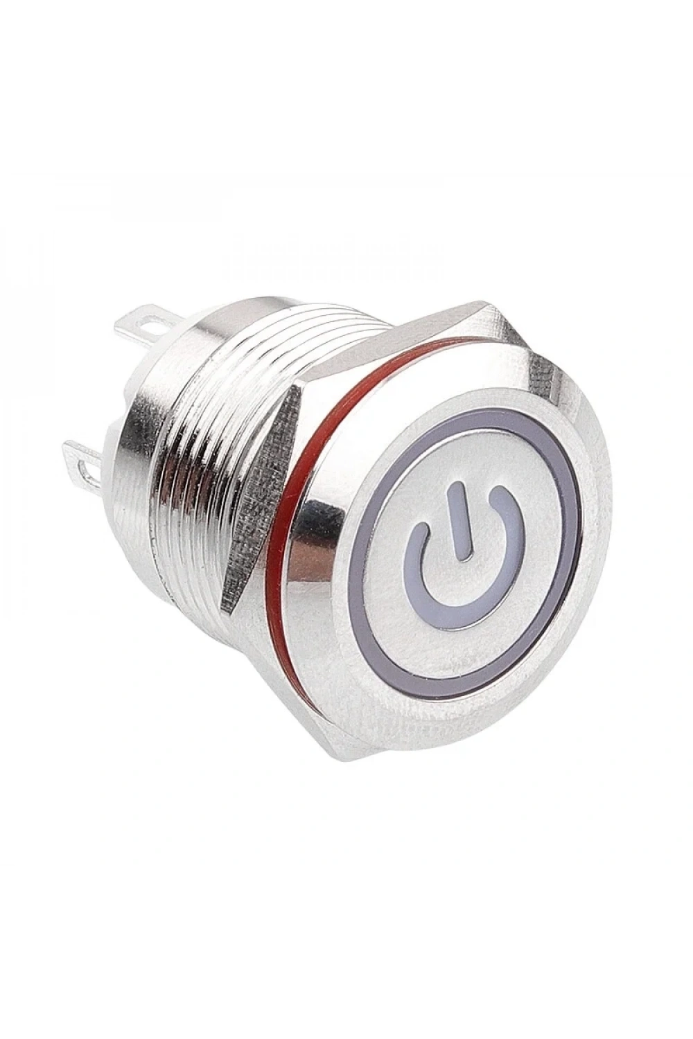 WD19H-P1-EC 19mm Düz Yaylı Işıklı Power Metal Buton - Beyaz