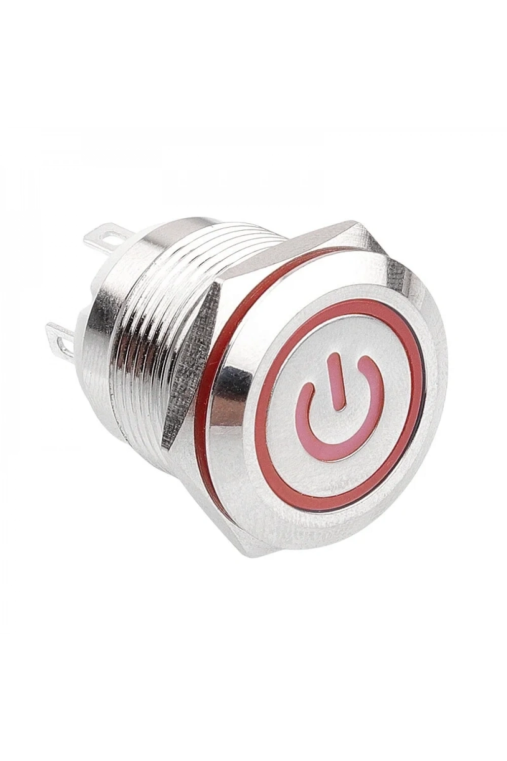WD19H-P1-EC 19mm Düz Yaylı Işıklı Power Metal Buton - Kırmızı