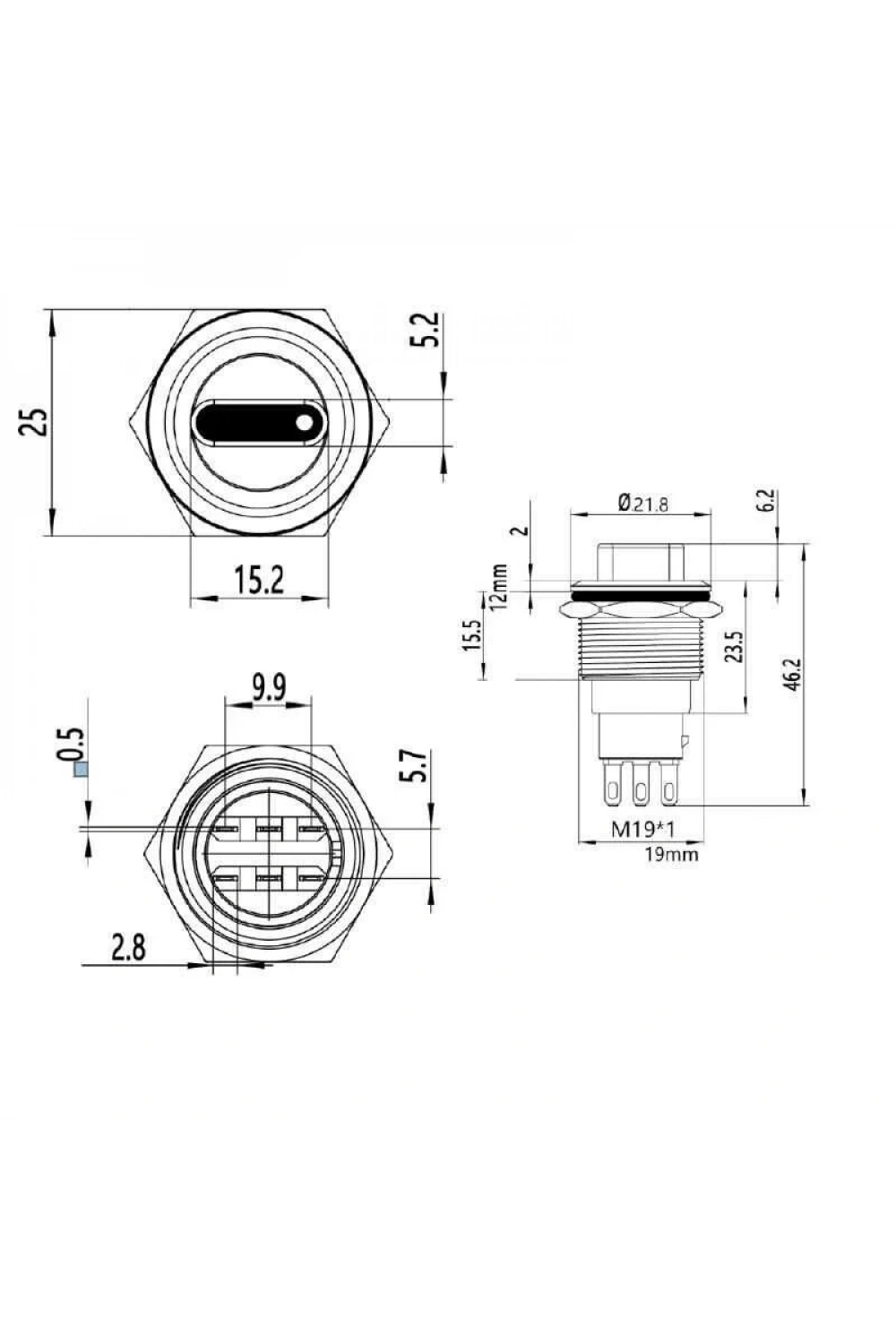 WD19X-P1 19mm Anahtarlı Mandal Buton 1NO+1NC
