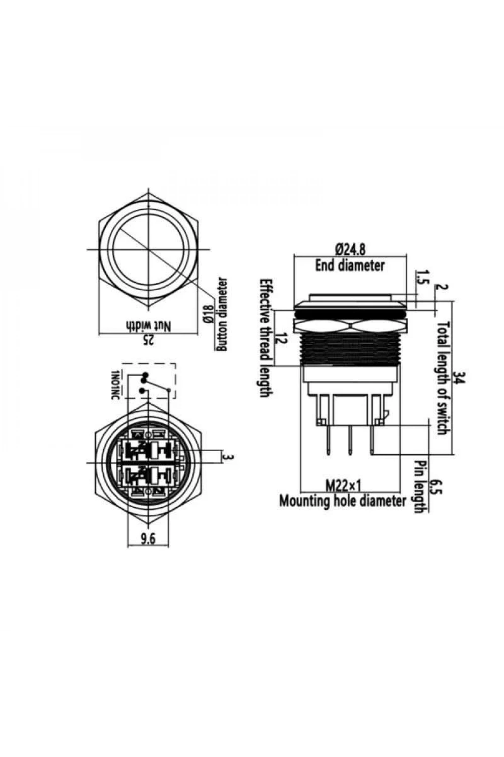 WD22B-G1Z 22mm Çıkık Anahtarlı Metal Buton