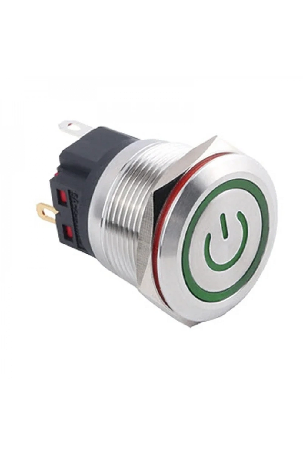 WD22B-P1-EC 22mm Düz Yaylı Işıklı Power Metal Buton - Yeşil