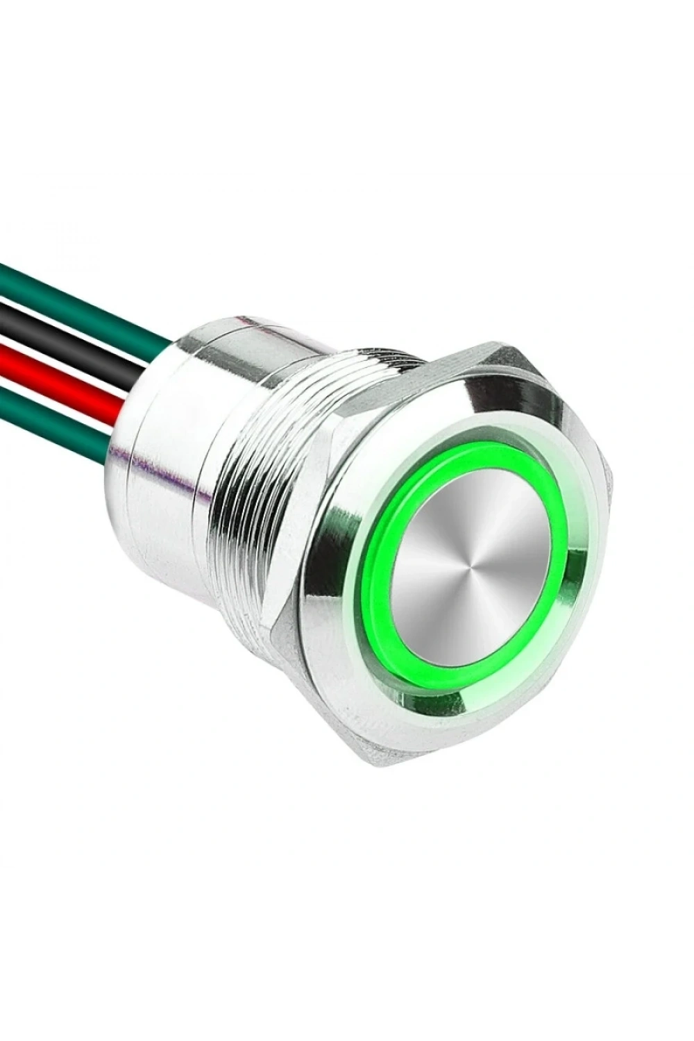 WD22D1-P2Z-E 22mm Düz Anahtarlı Işıklı Kablolu Metal Buton - Yeşil