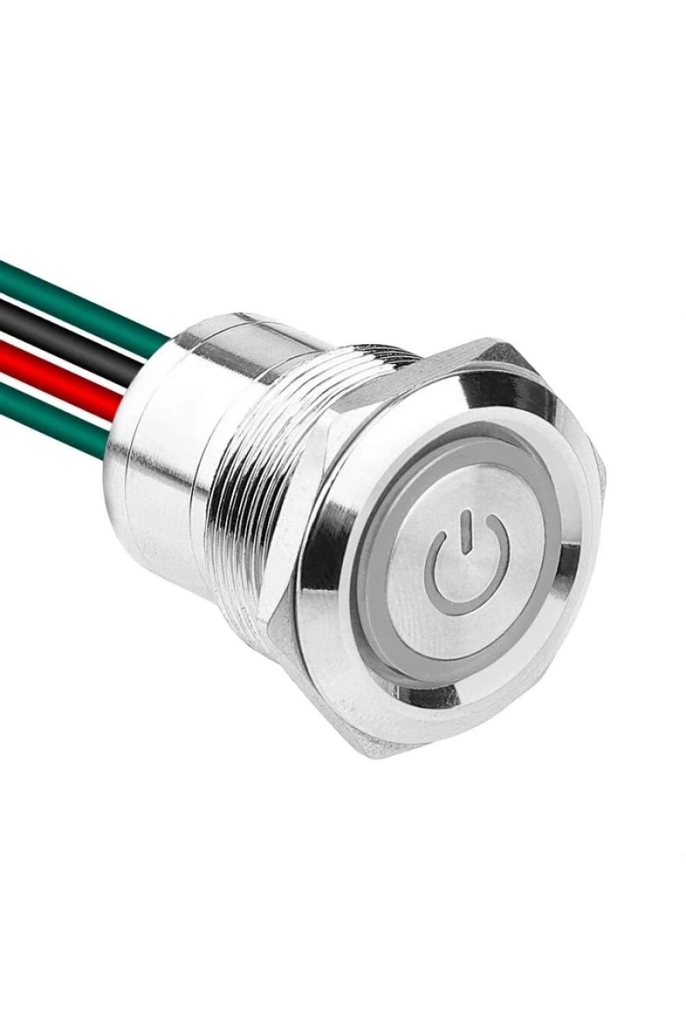 WD22D1-P2Z-EC 22mm Düz Anahtarlı Işıklı Power Kablolu Metal Buton - Beyaz