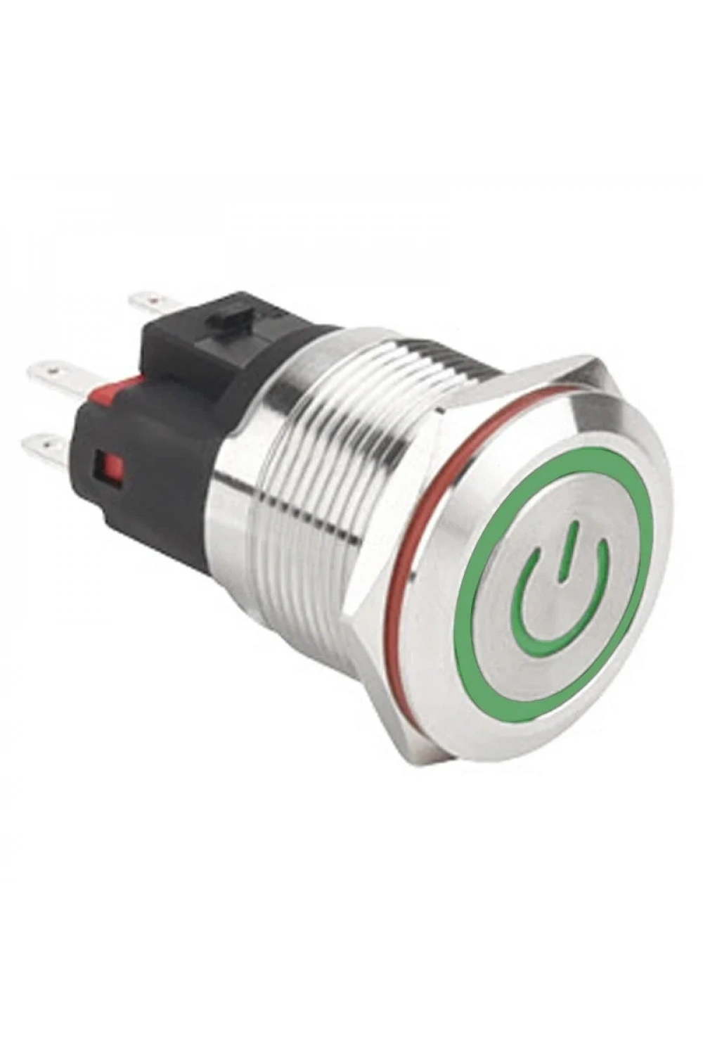 WD22E-P1-EC 22mm Düz Yaylı Işıklı Power Metal Buton - Yeşil