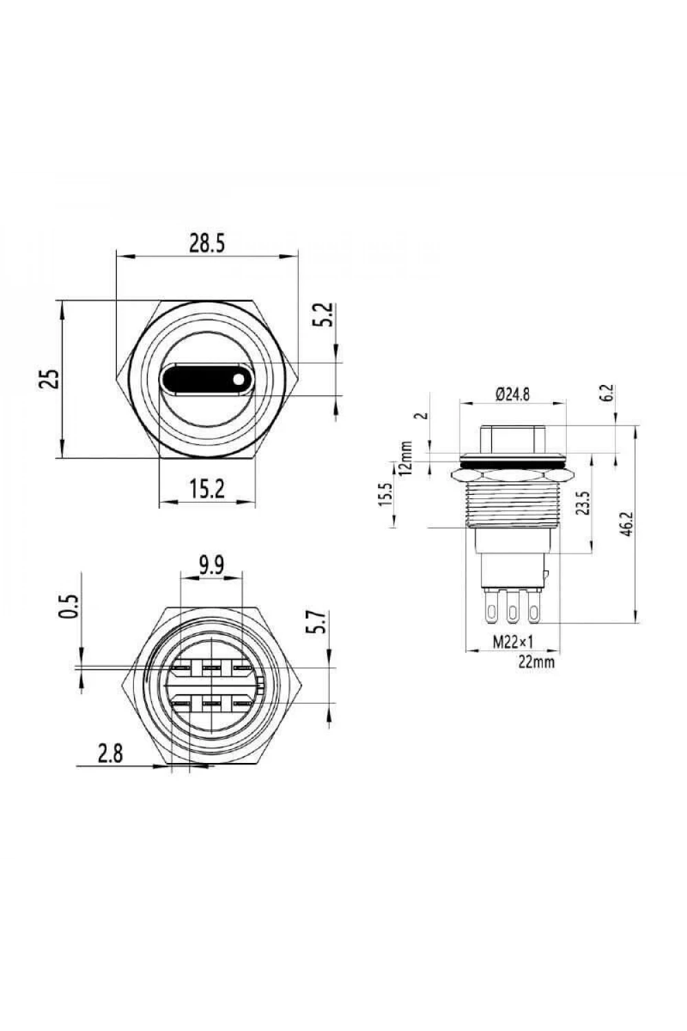 WD22X-P1 22mm Anahtarlı Mandal Buton 1NO+1NC