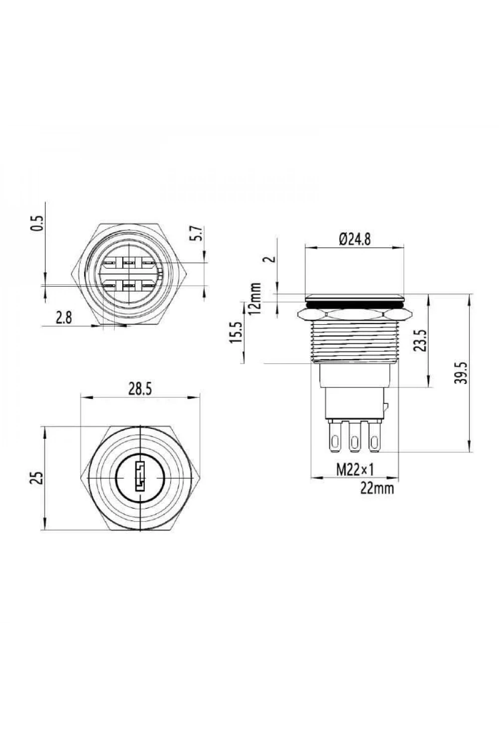 WD22Y-P1 22mm Anahtarlı Mandal Buton 1NO+1NC