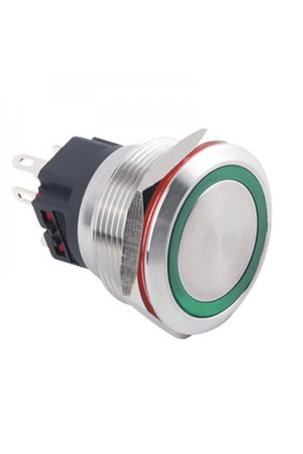 WD25B-P1Z-E 25mm Düz Anahtarlı Işıklı Metal Buton - Yeşil