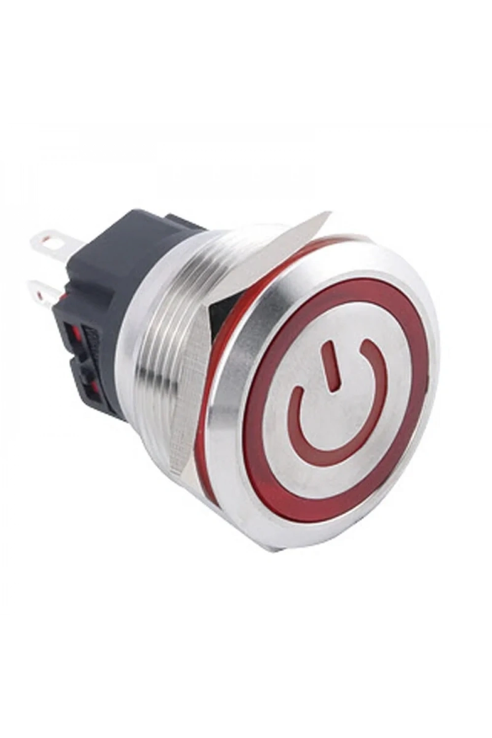 WD25B-P1Z-EC 25mm Düz Anahtarlı Işıklı Power Metal Buton - Kırmızı
