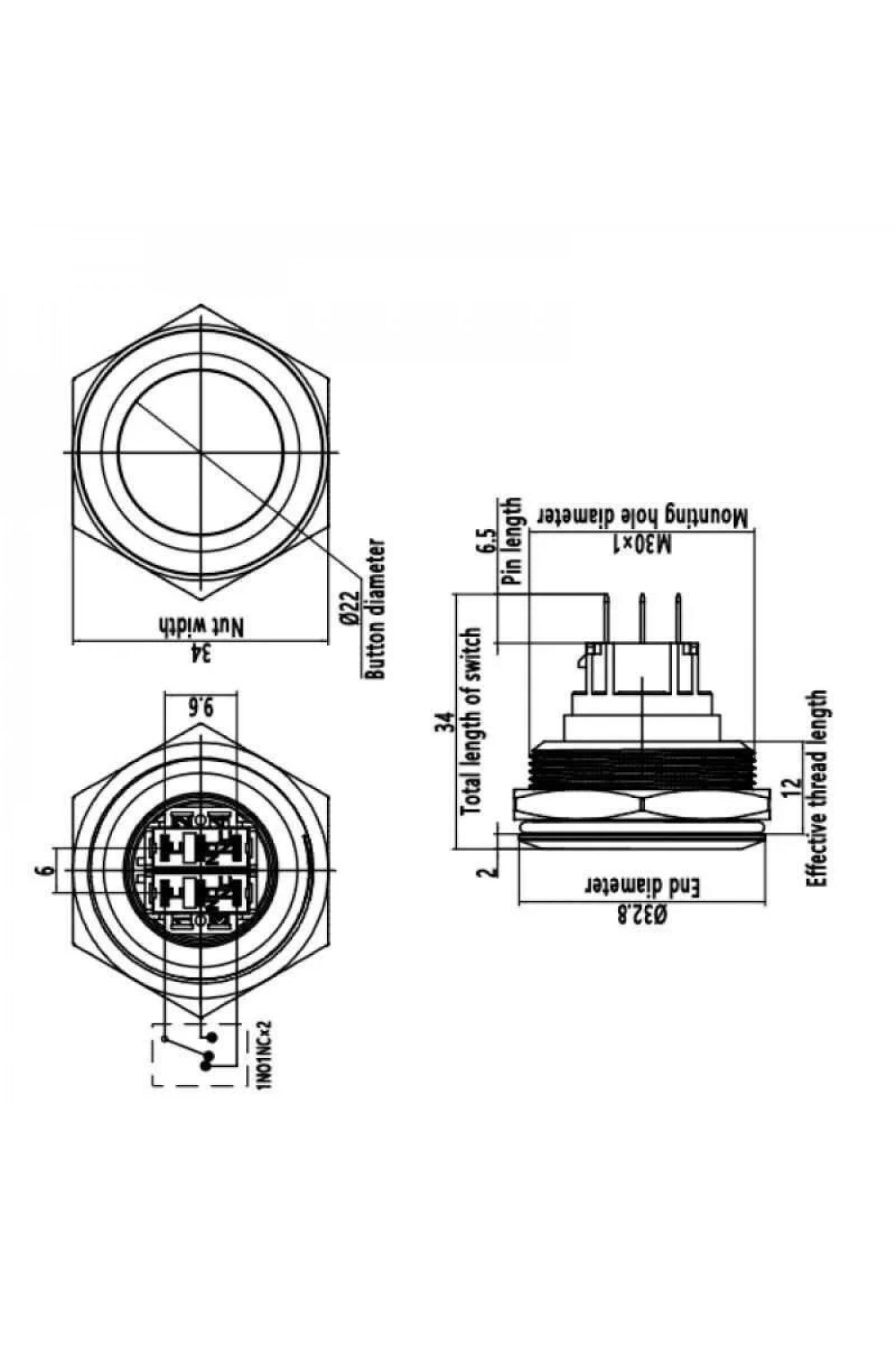 WD30B-G1 30mm Çıkık Yaylı Metal Buton