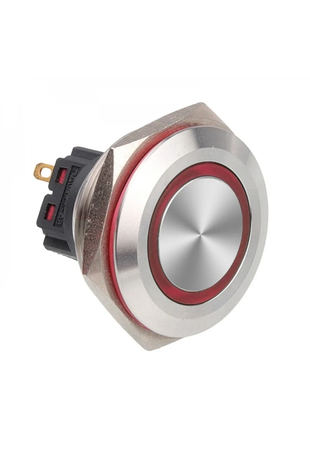 WD30B-P1-E 30mm Düz Yaylı Işıklı Metal Buton - Kırmızı