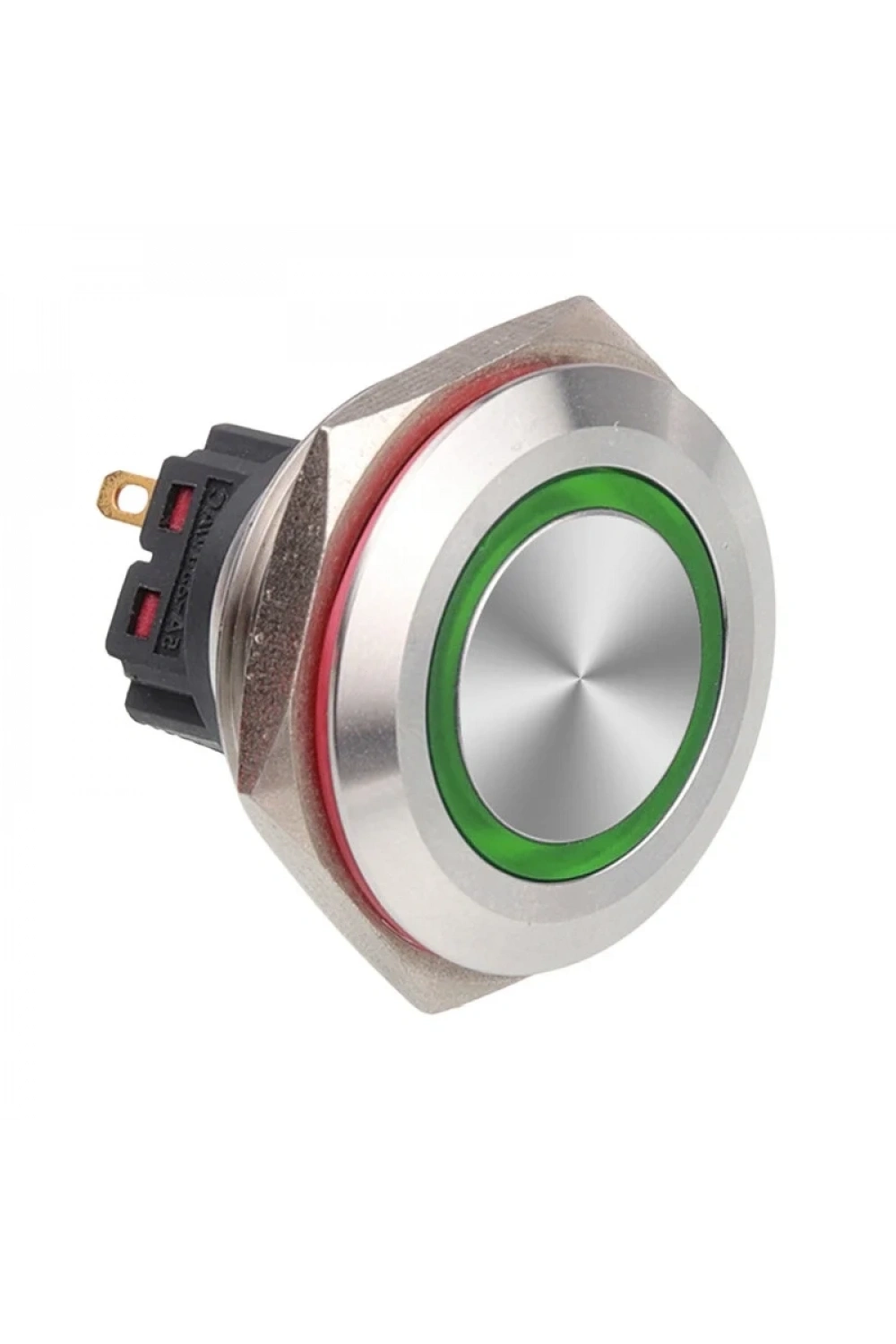 WD30B-P1-E 30mm Düz Yaylı Işıklı Metal Buton - Yeşil