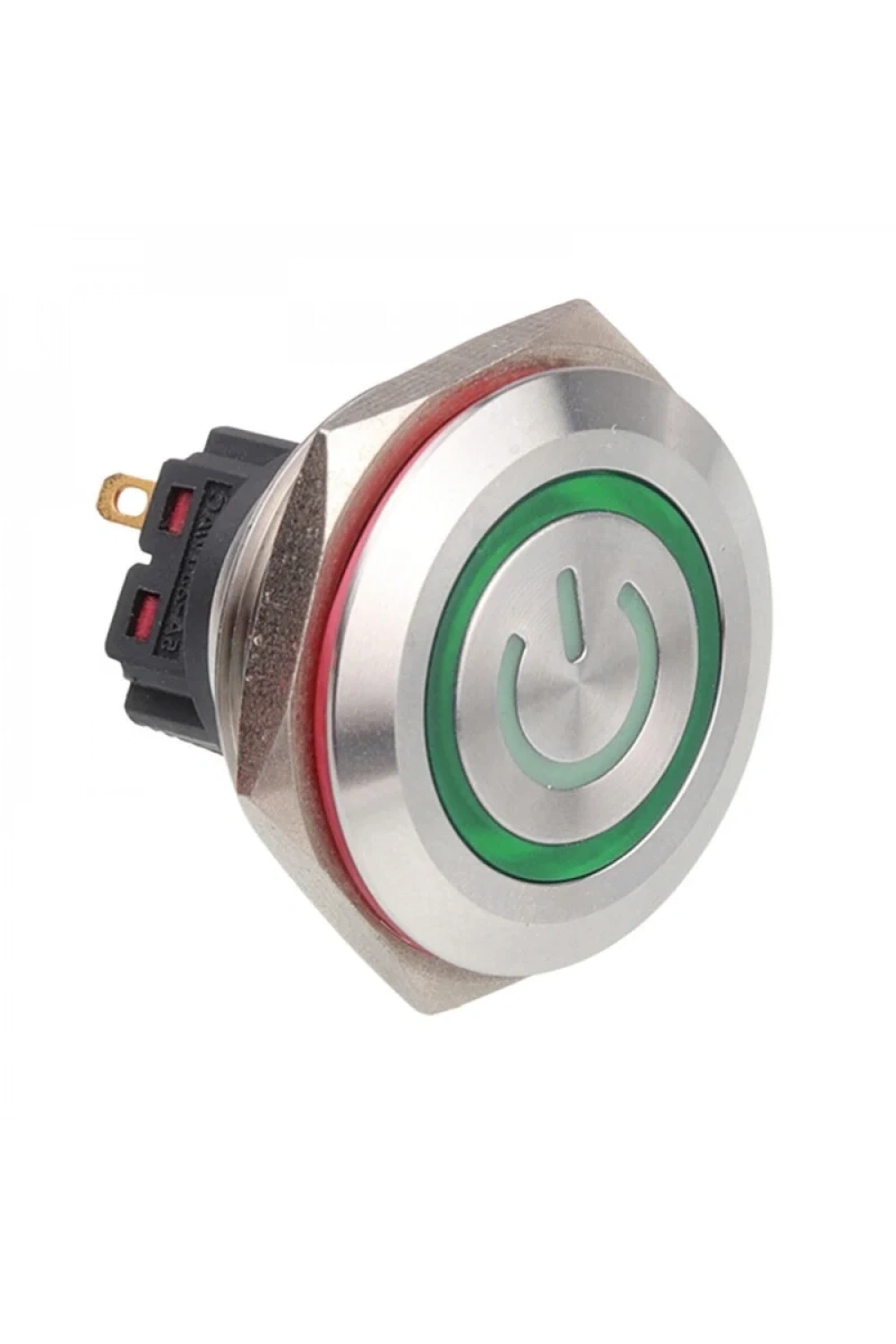 WD30B-P1-EC 30mm Düz Yaylı Işıklı Power Metal Buton - Yeşil