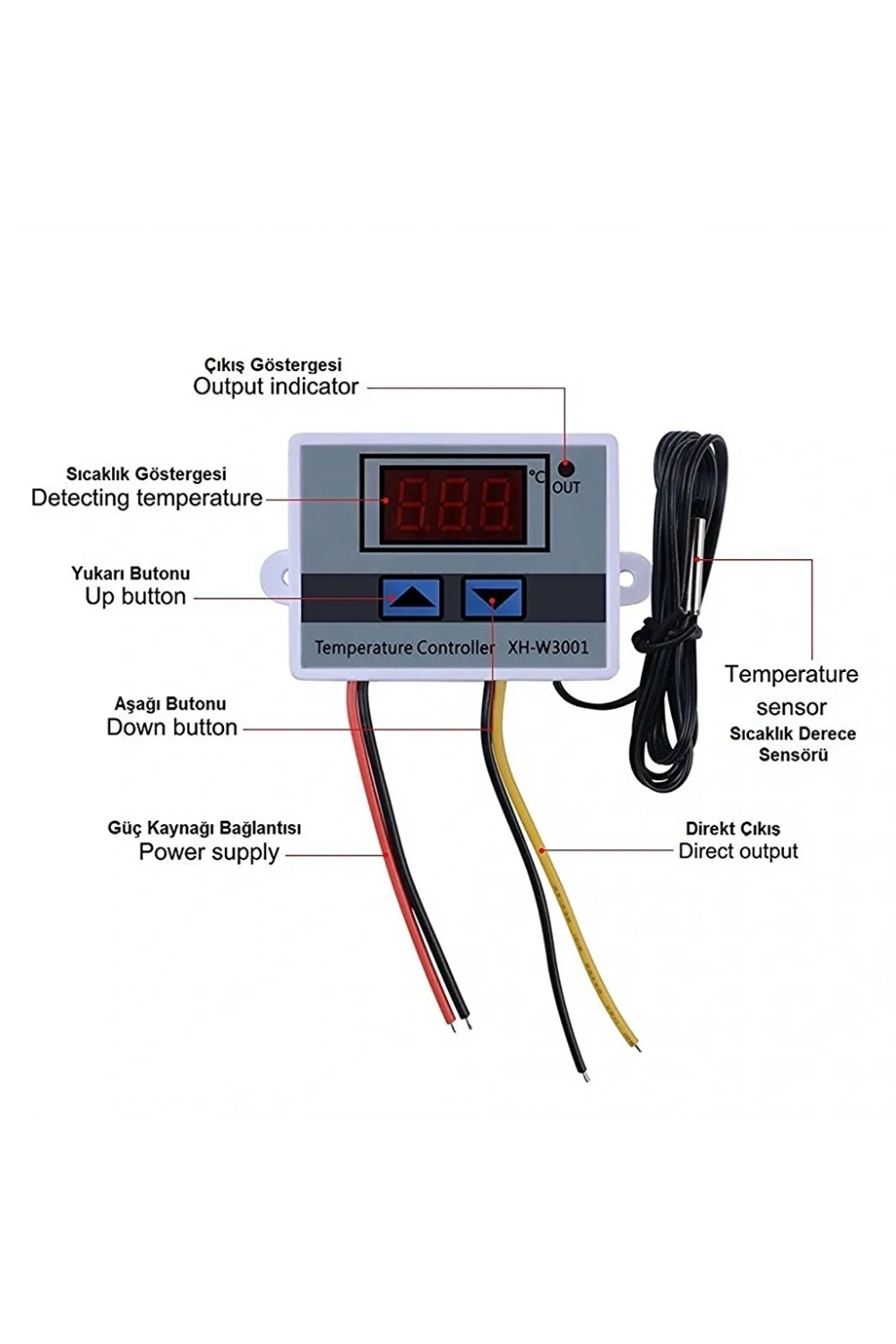 XH-W3001 220V AC Dijital Termostat 1500W