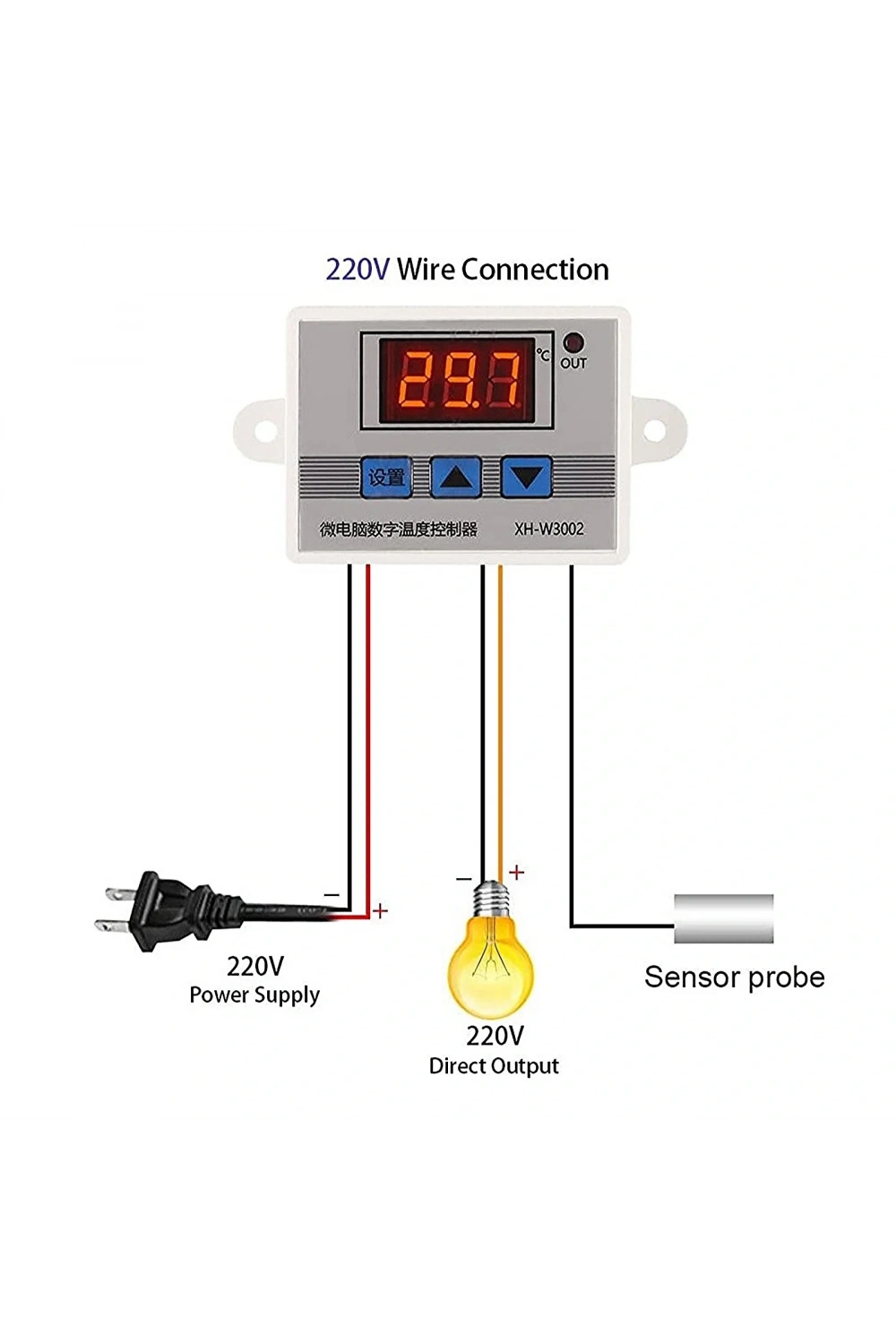 XH-W3002 220V AC Dijital Ayarlı Termostat 1500W