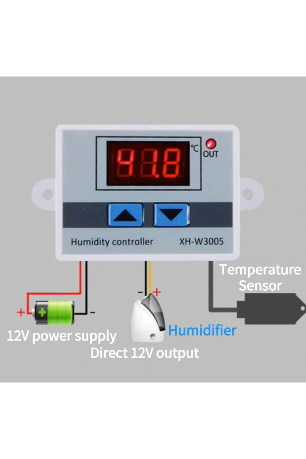 XH-W3005 Dijital Nem Kontrol Cihazı Kuluçka Termostat 12V 120W