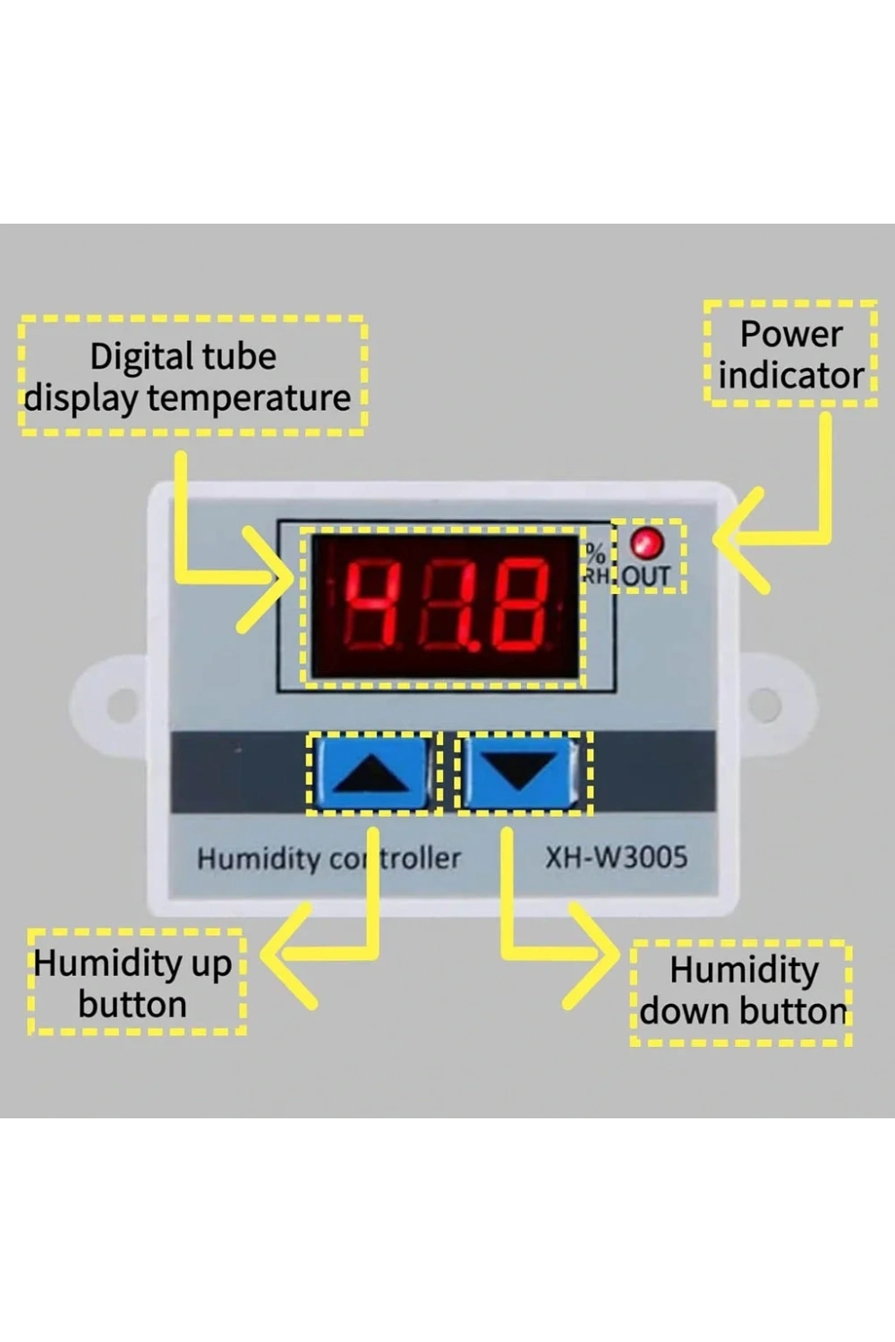 XH-W3005 Dijital Nem Kontrol Cihazı Kuluçka Termostat 12V 120W