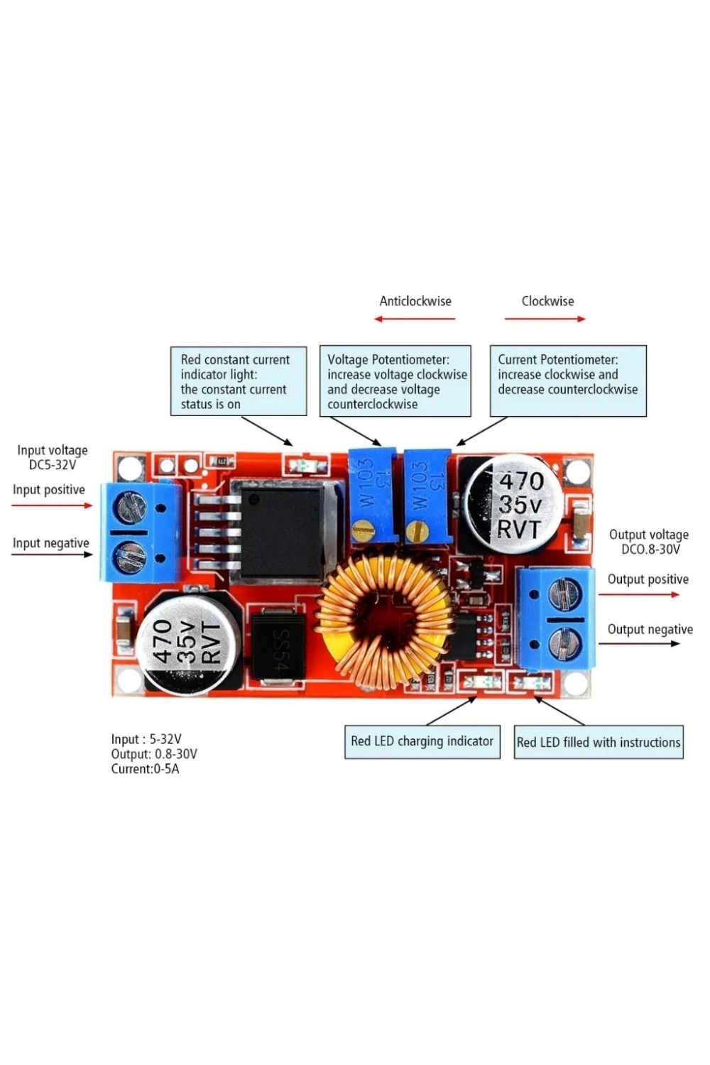 XL4015 Akım Voltaj Ayarlı DC-DC Step Down 5A Lipo Şarj Modülü