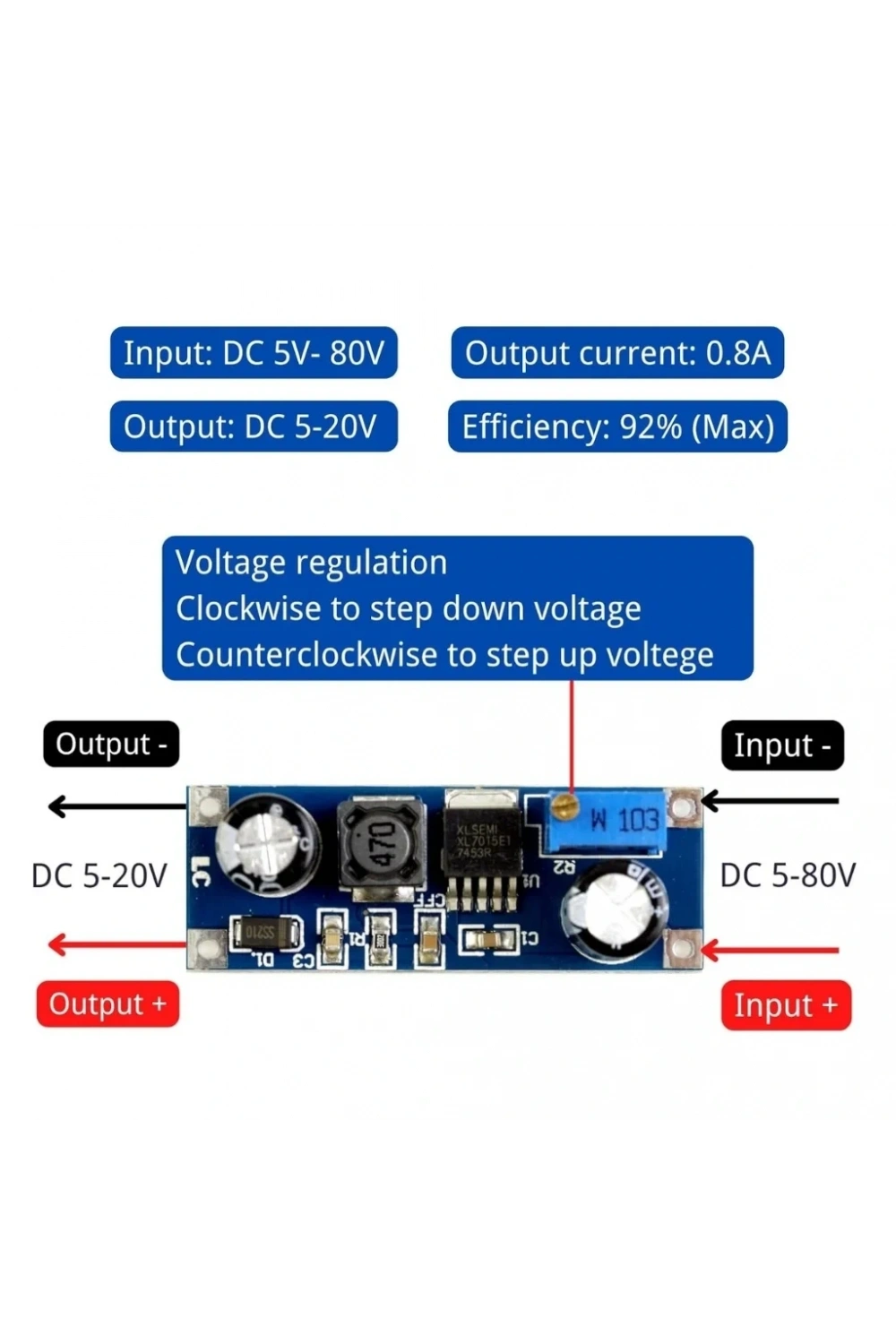 XL7015 DC-DC 5-80V Ayarlanabilir Voltaj Düşürücü Güç Kaynağı Modül