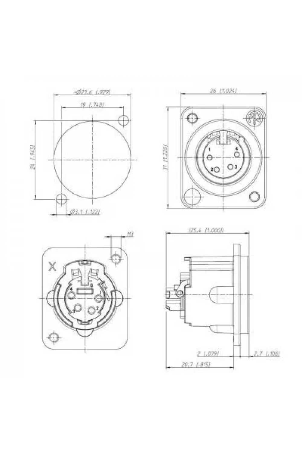 XLR Konnektör Panel Tipi Dişi - 4 Pin