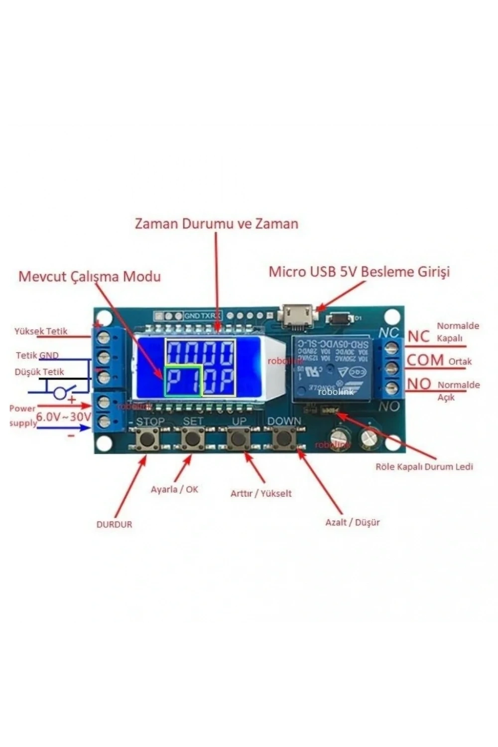XY-LJ02 Zaman Geciktirme Röle Modülü 6-30V Dijital Ekran