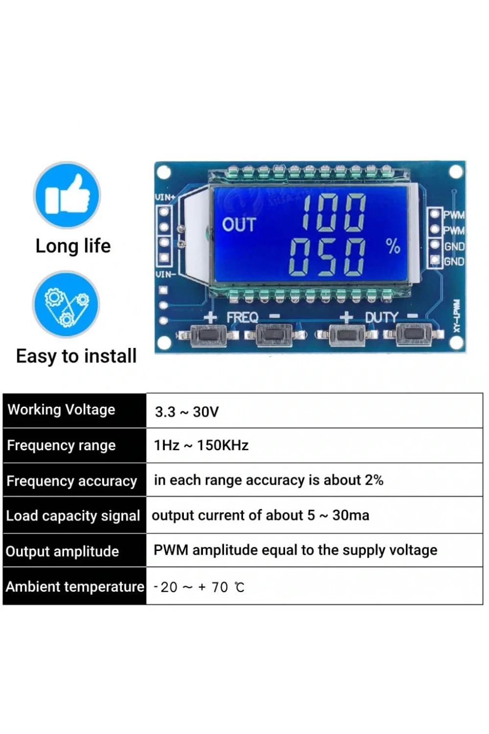 XY-LPWM LCD Ekranlı Sinyal Jenaratör Modülü Kare Dalga Üretici 1Hz-150Khz