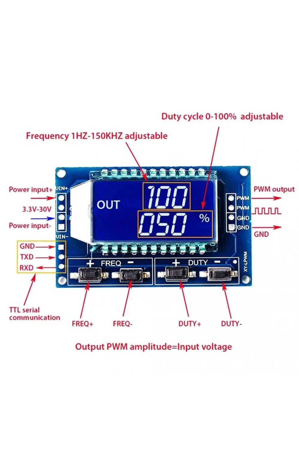 XY-LPWM LCD Ekranlı Sinyal Jenaratör Modülü Kare Dalga Üretici 1Hz-150Khz