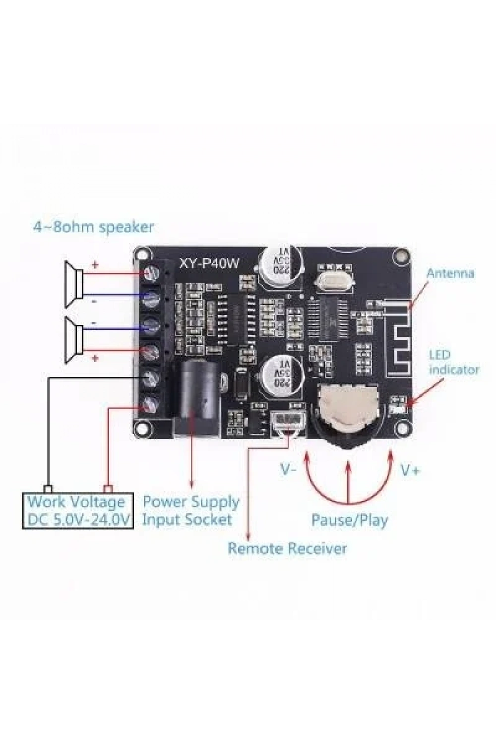 XY-P40W Bluetooth Amfi Modülü Amplifikatör Devresi