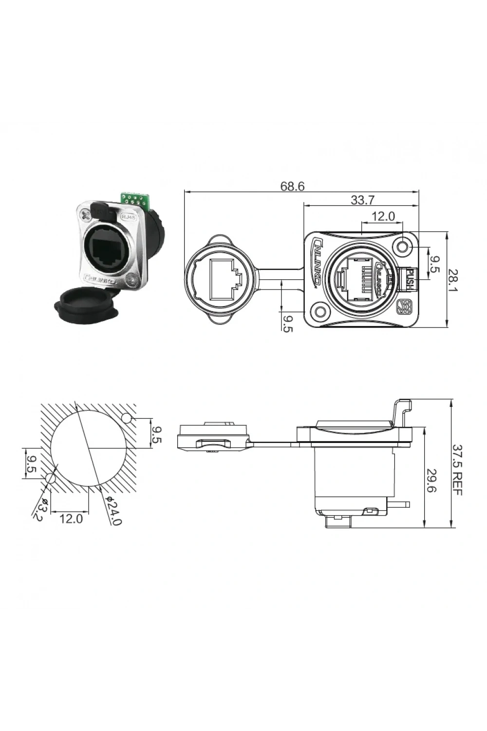 YT-RJ45-JSX-17-001 Su Geçirmez Ethernet Konnektörü - Dişi