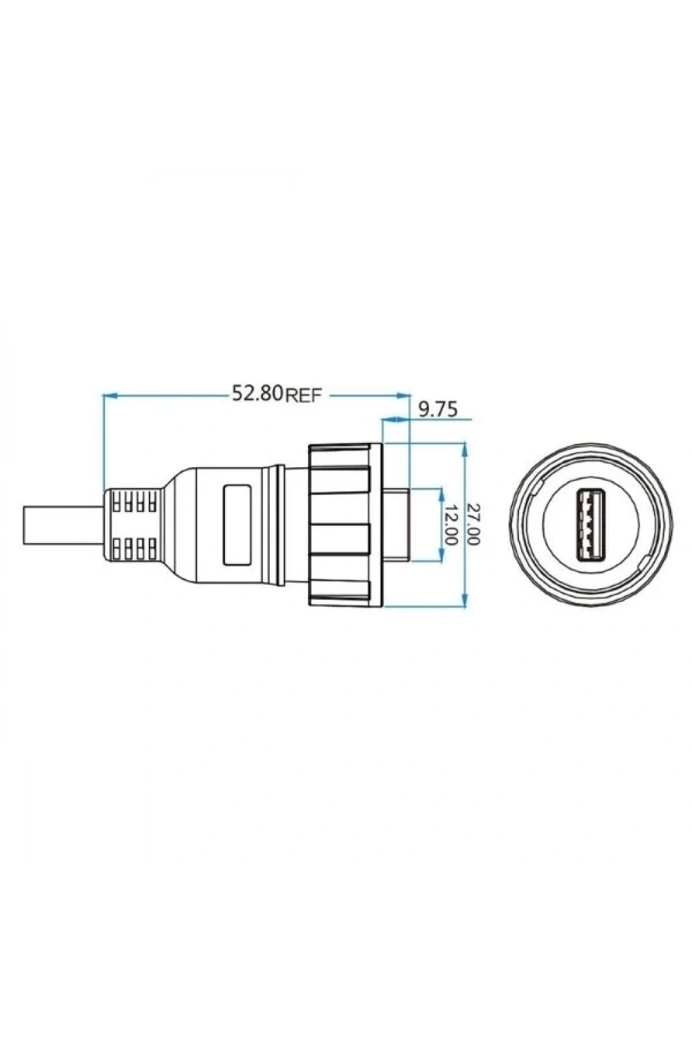 YU-USB2-MP-MP-1M-002 Su Geçirmez Erkek-Erkek USB Konnektör - 1M Kablo