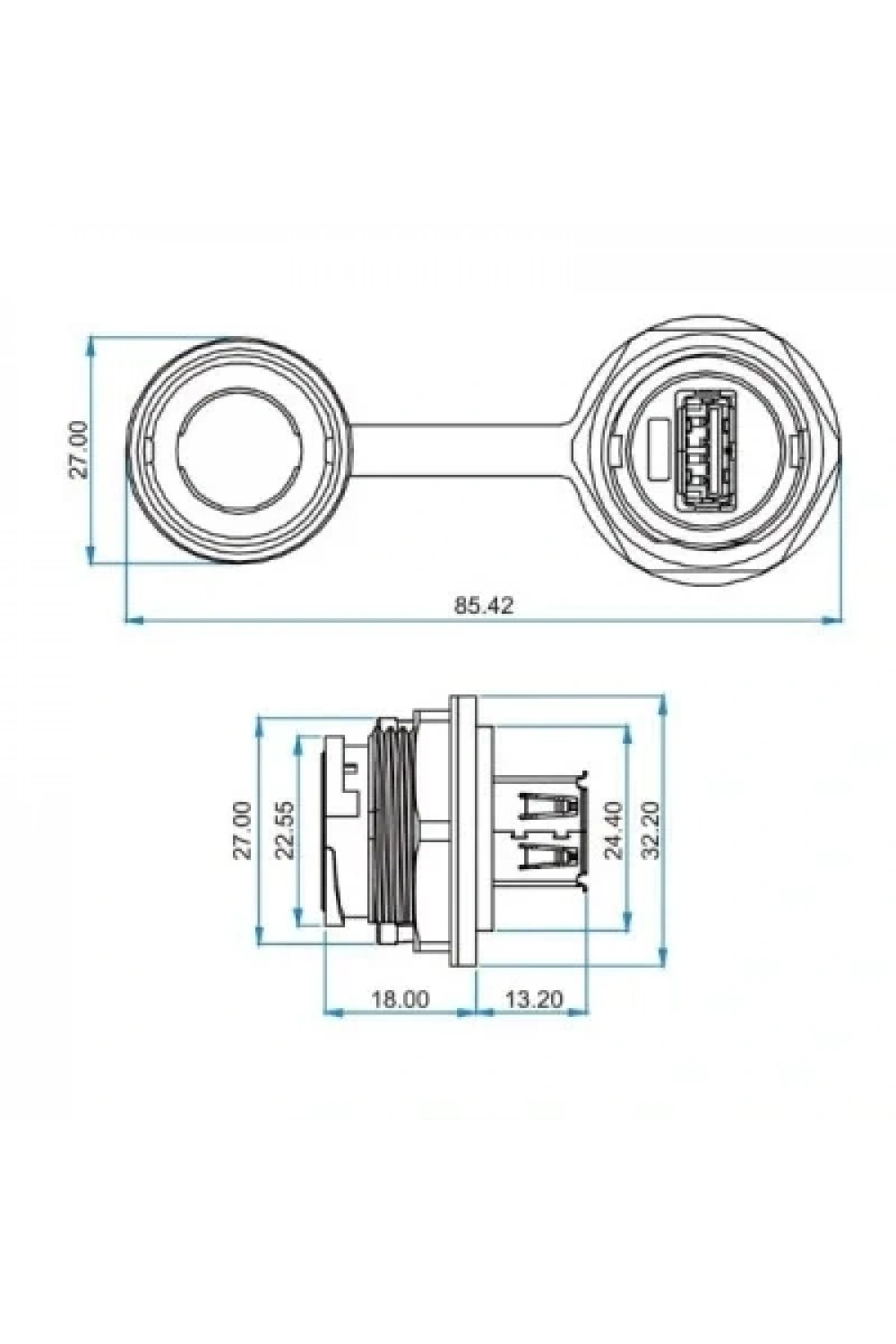 YU-USB3-JSX-01-001 Su Geçirmez USB Konnektör - Dişi