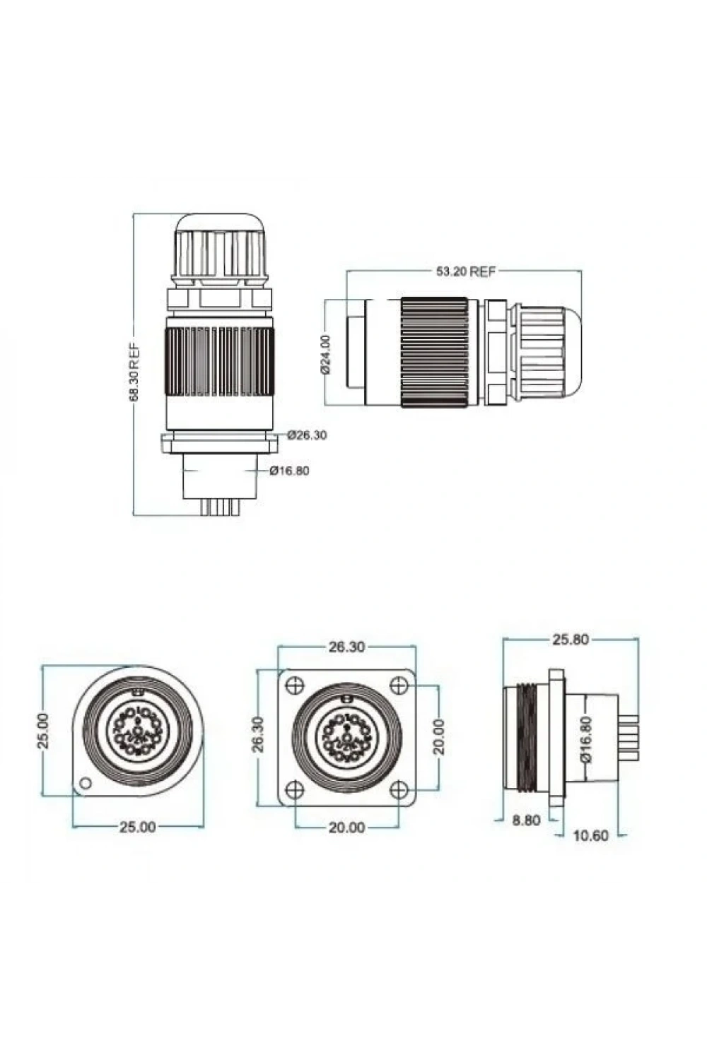 YW-16-C09SX-03-401 9-Pin Su Geçirmez Konnektör - Erkek