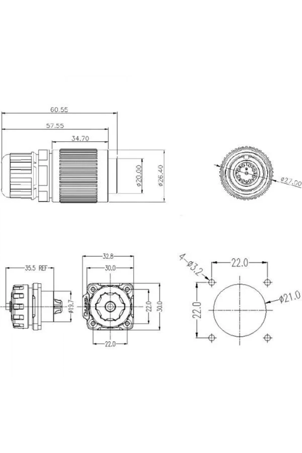 YW-20-C07PE-03-001 7-Pin Su Geçirmez Konnektör - Erkek