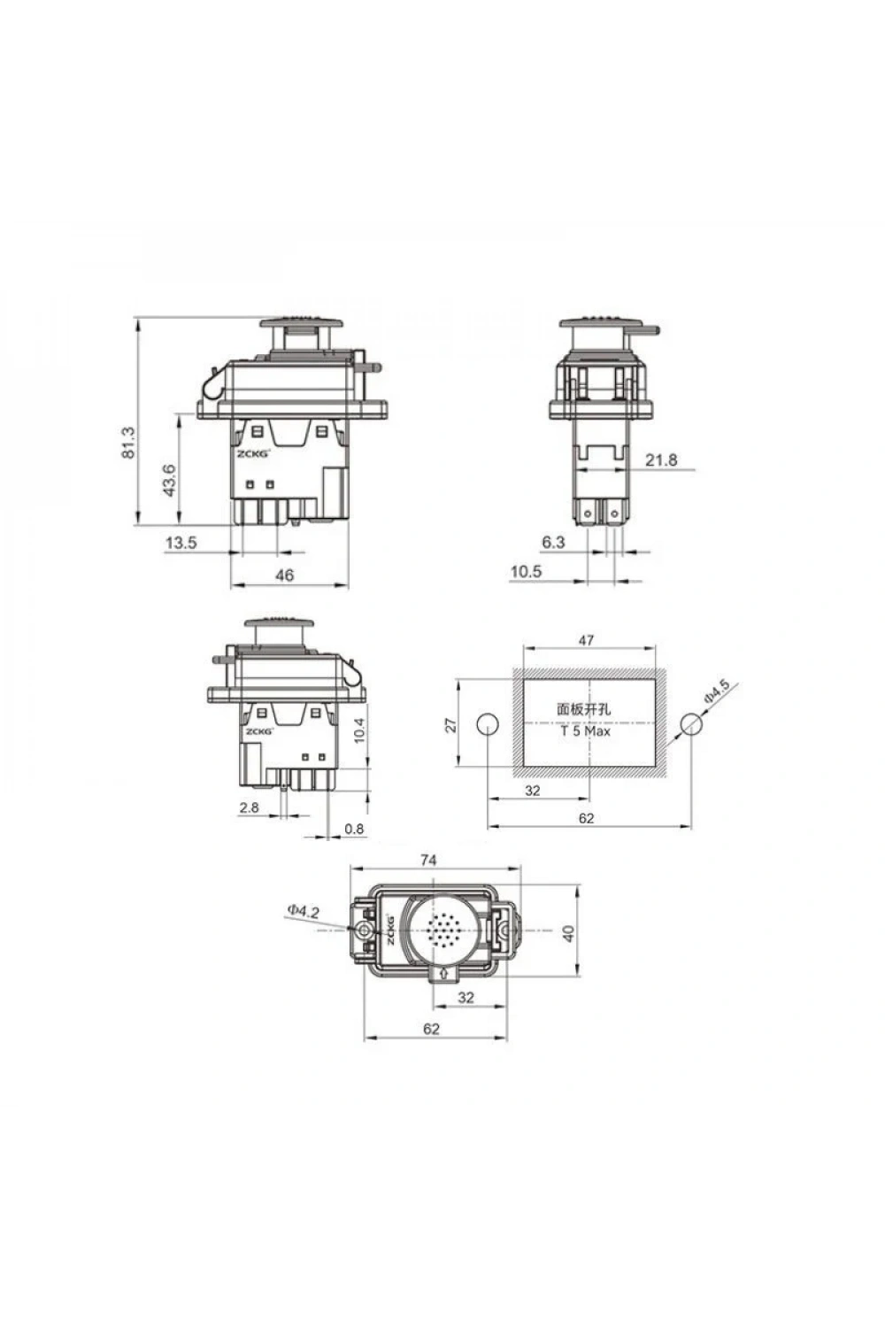 ZCD-02D1 5-Pin Elektromanyetik Switch