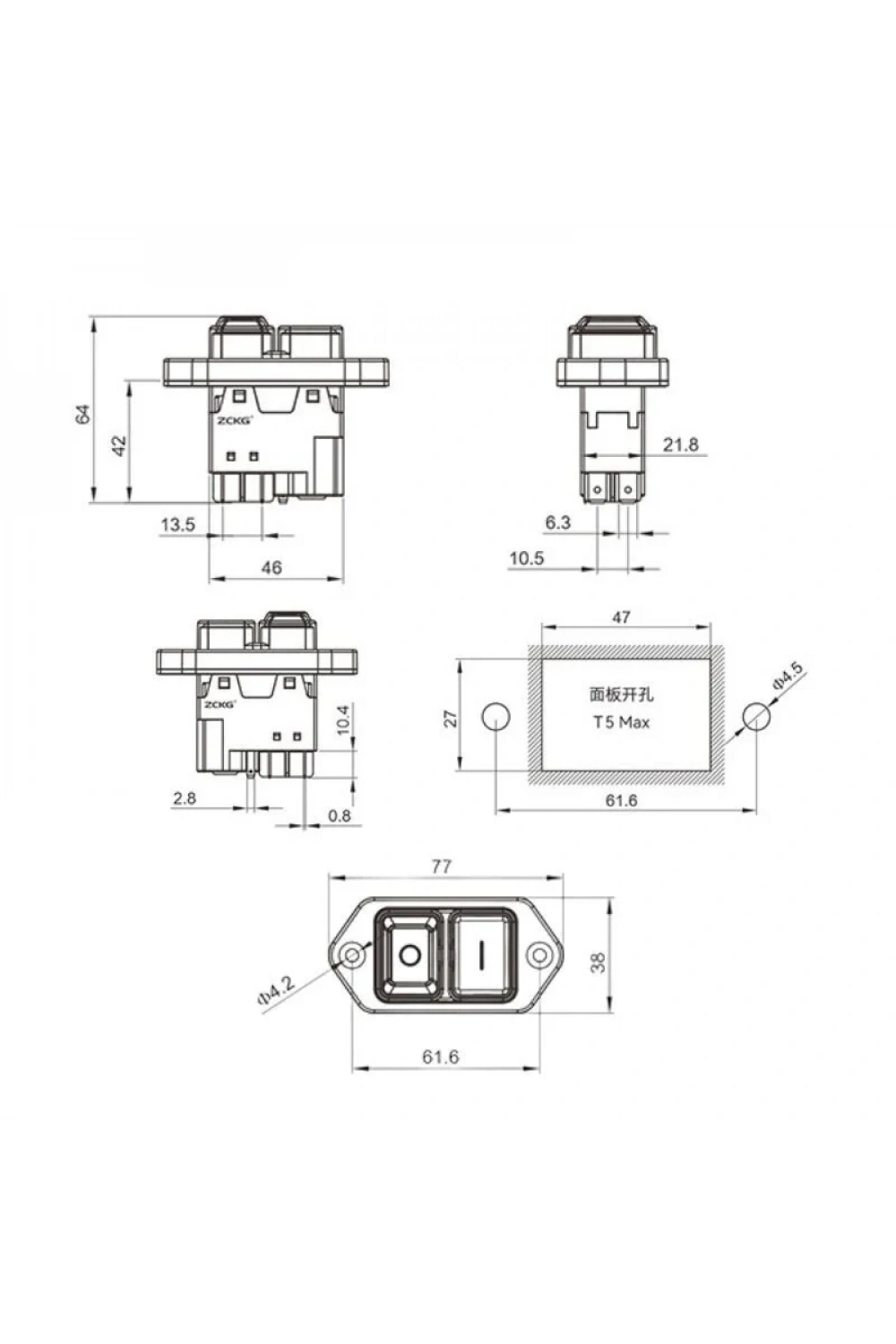 ZCD-02G 5-Pin Elektromanyetik Switch