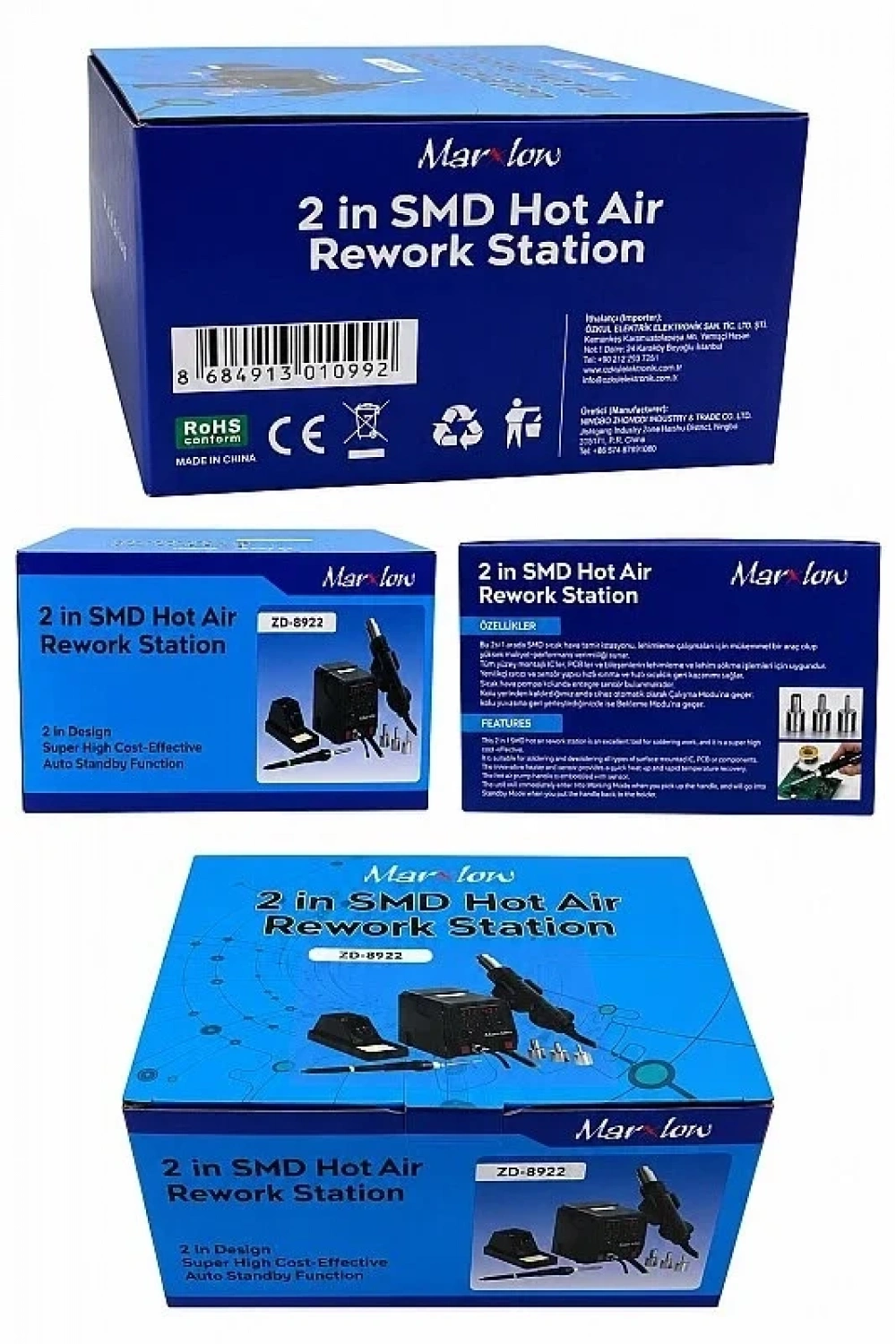 ZD-8922 2si 1 Arada SMD Sıcak Hava Üfleme ve Lehimleme İstasyonu