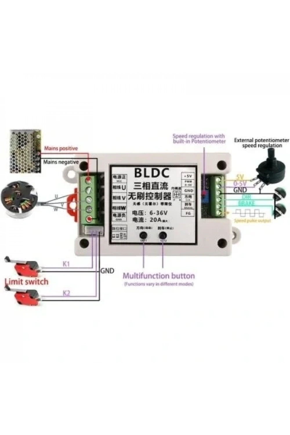 ZS-X14 DC 6-36V 20A BLDC 3 Fazlı Fırçasız Motor Sürücü