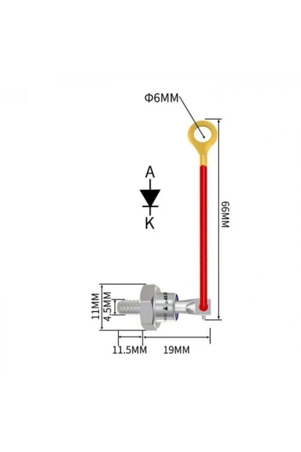 ZX25-12 25A 1200V Kablolu Bakır Metal Vidalı Diyot - Anot