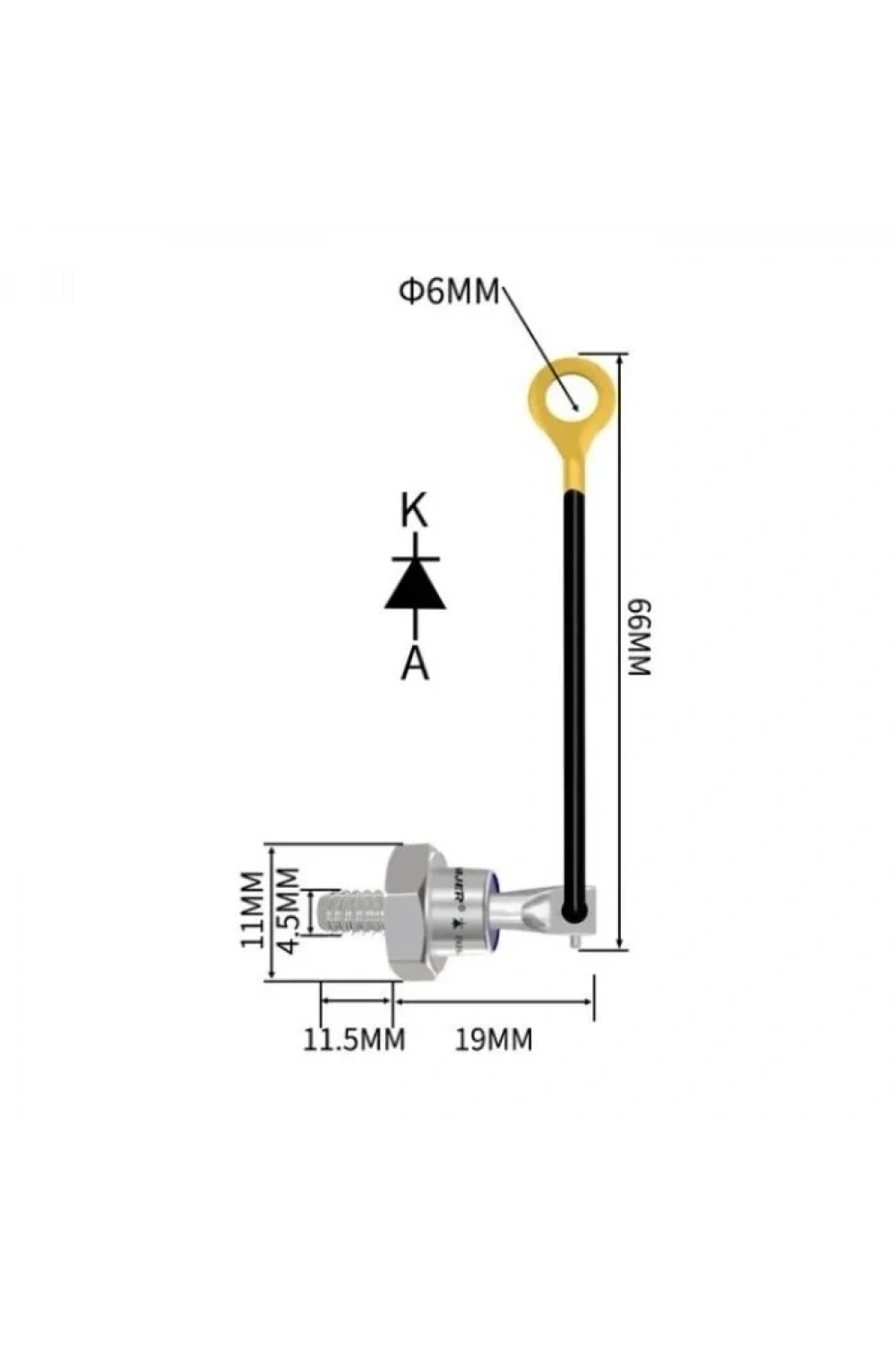 ZX25-12 25A 1200V Kablolu Metal Vidalı Diyot - Katot