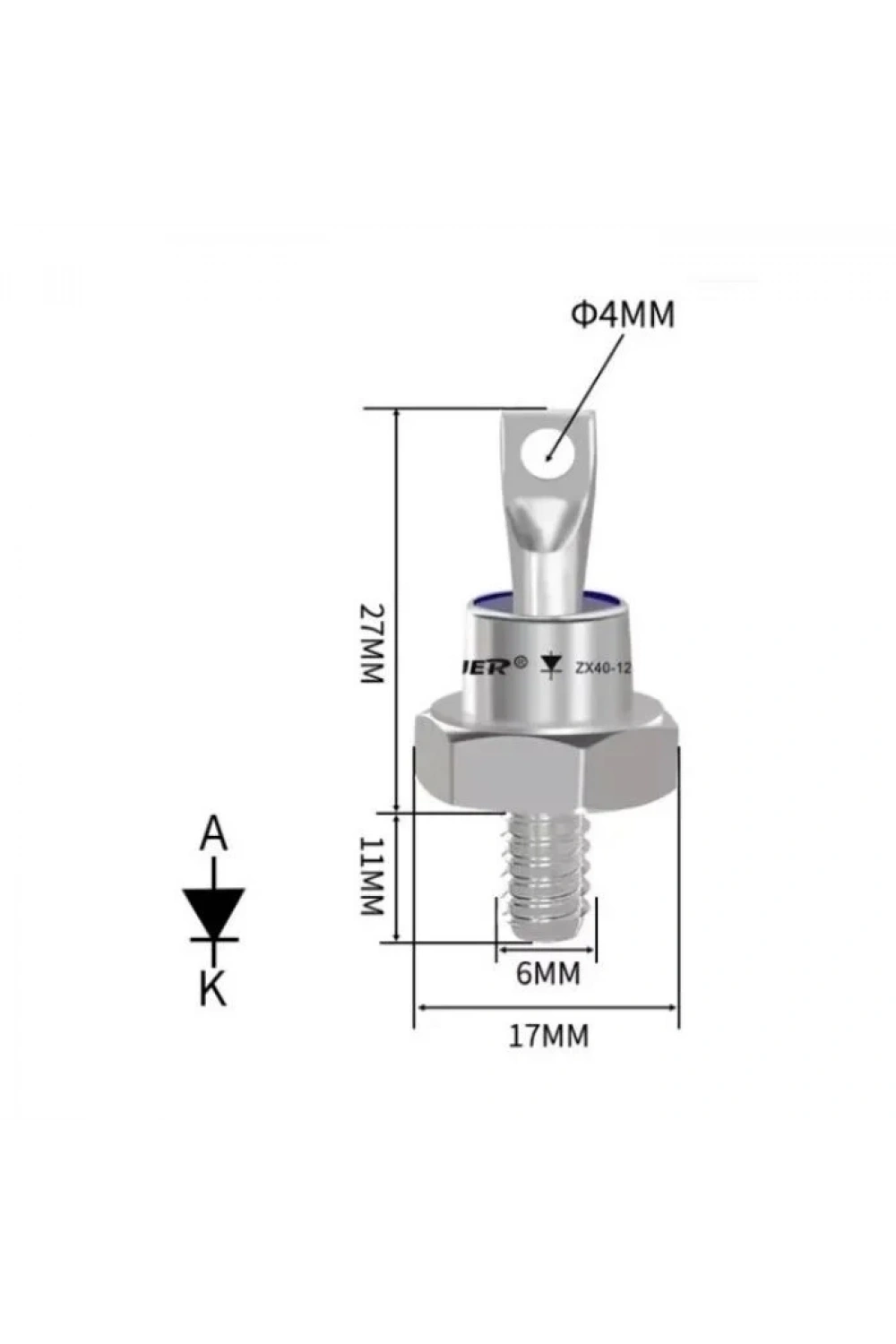 ZX40-12 40A 1200V Metal Vidalı Diyot - Anot