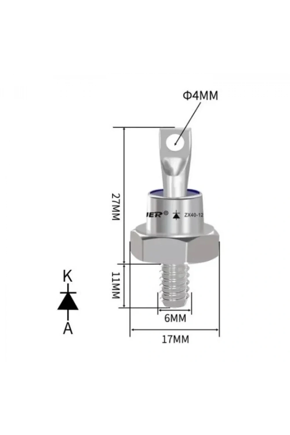 ZX40-12 40A 1200V Metal Vidalı Diyot - Katot